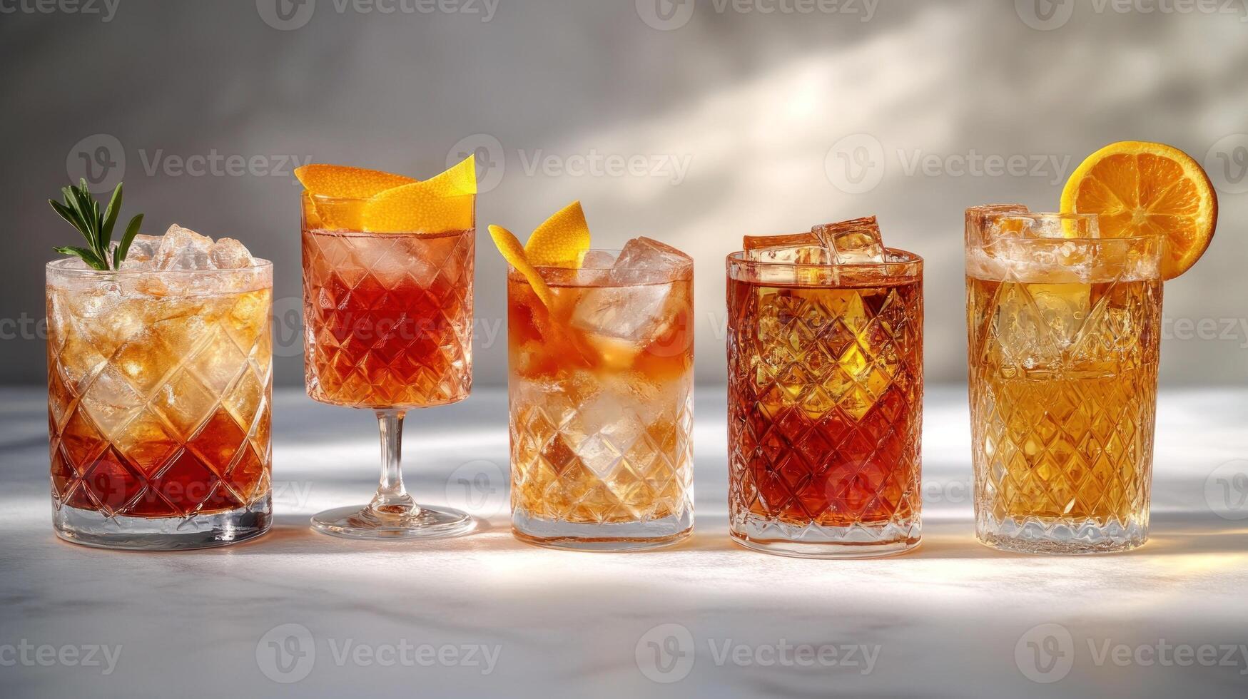 A selection of vibrant cocktails with garnishes captures the essence of refreshing drinks photo