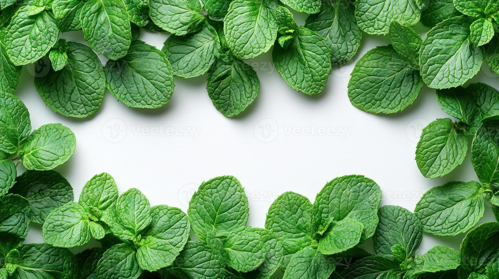 A vibrant arrangement of fresh mint leaves creating a lively, aromatic border photo
