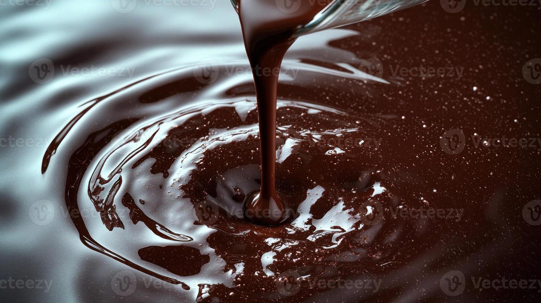 Dark chocolate flows steadily, creating mesmerizing ripples in a luxurious liquid mass photo