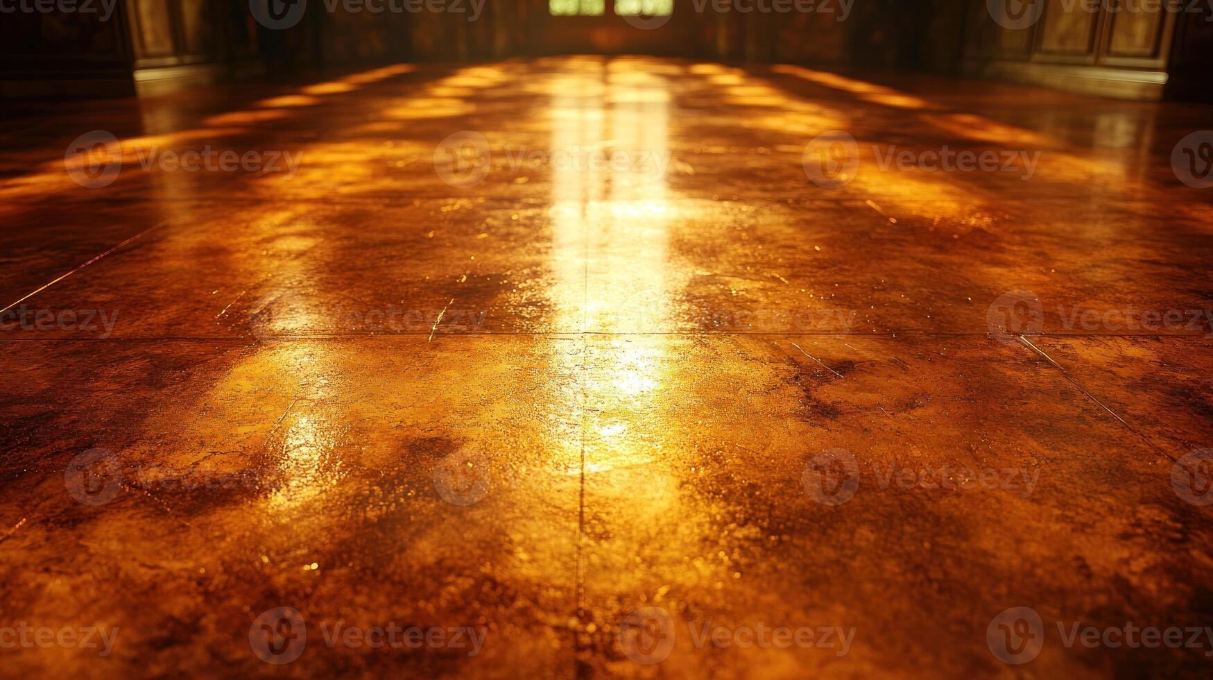Warm sunlight fills the room, illuminating the rich textures of the wooden floor photo