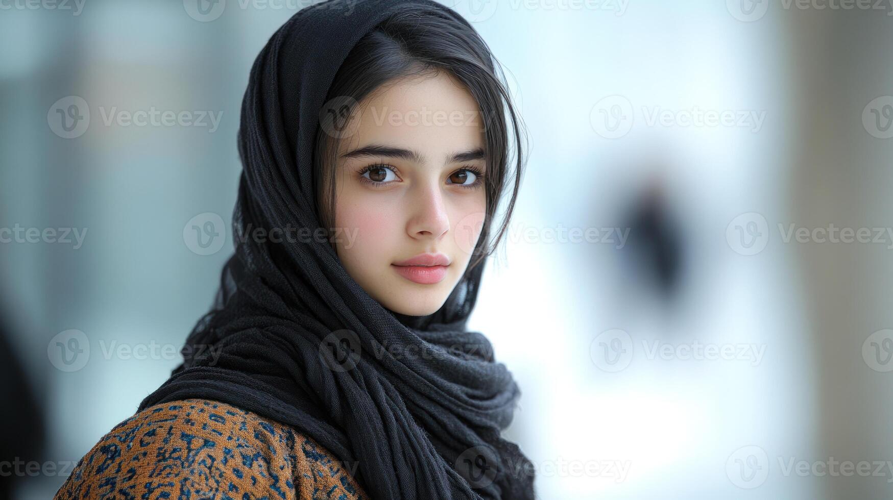 A girl stands in serene contemplation, capturing the essence of beauty and tranquility photo
