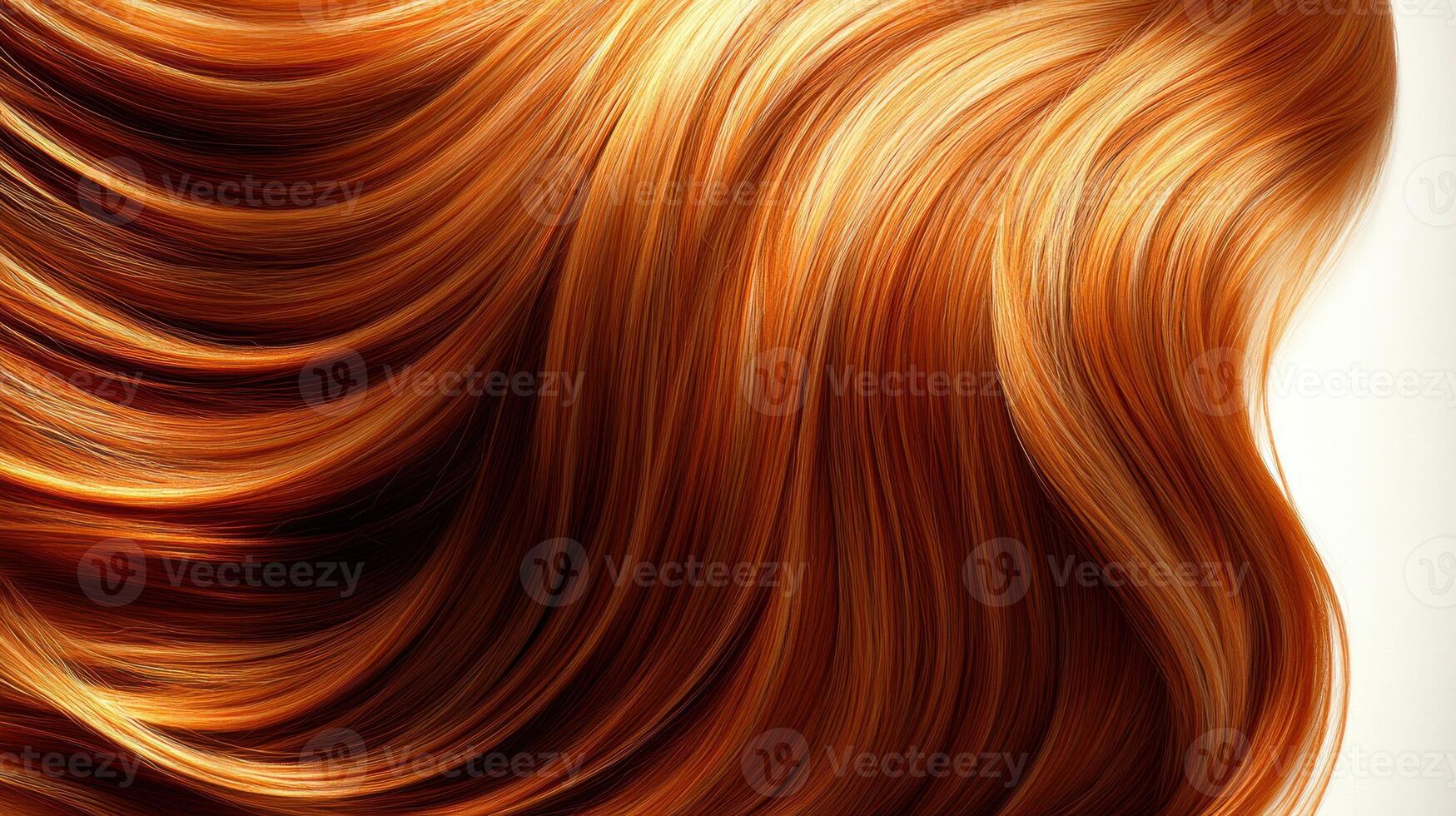 Elegant, shimmering hair displays rich copper tones and a smooth texture photo