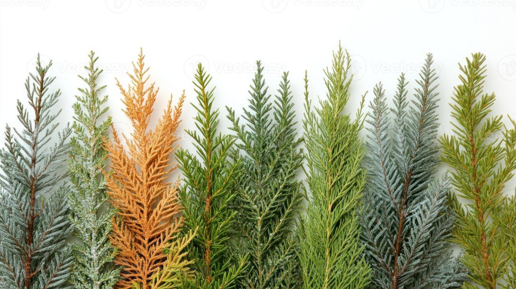 Lush evergreen branches in varying hues create a captivating natural backdrop photo