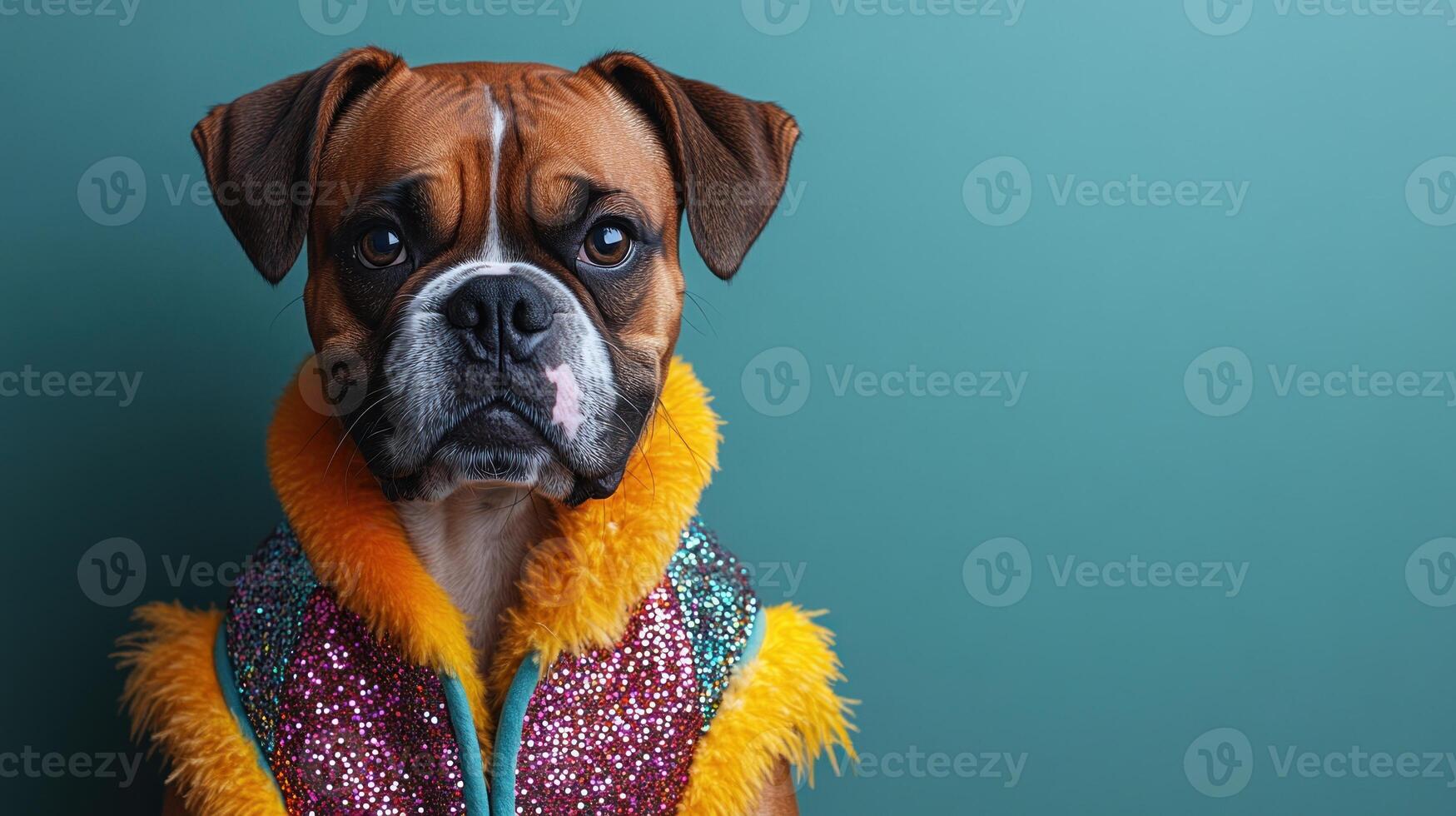 A chic dog wearing a dazzling vest showcases its playful personality with charm photo