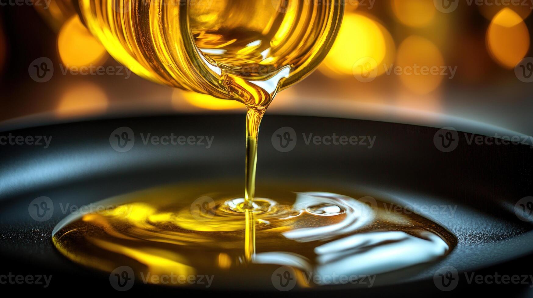 Liquid gold flows smoothly into the pan, creating a captivating culinary moment photo