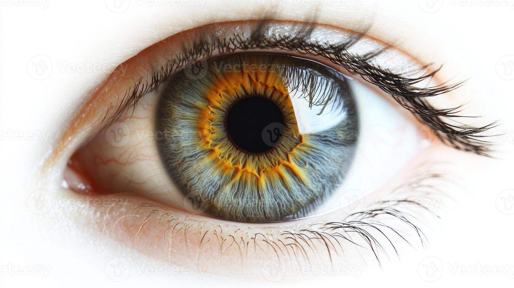 Captivating eye displaying stunning colors with intricate patterns and reflective light photo
