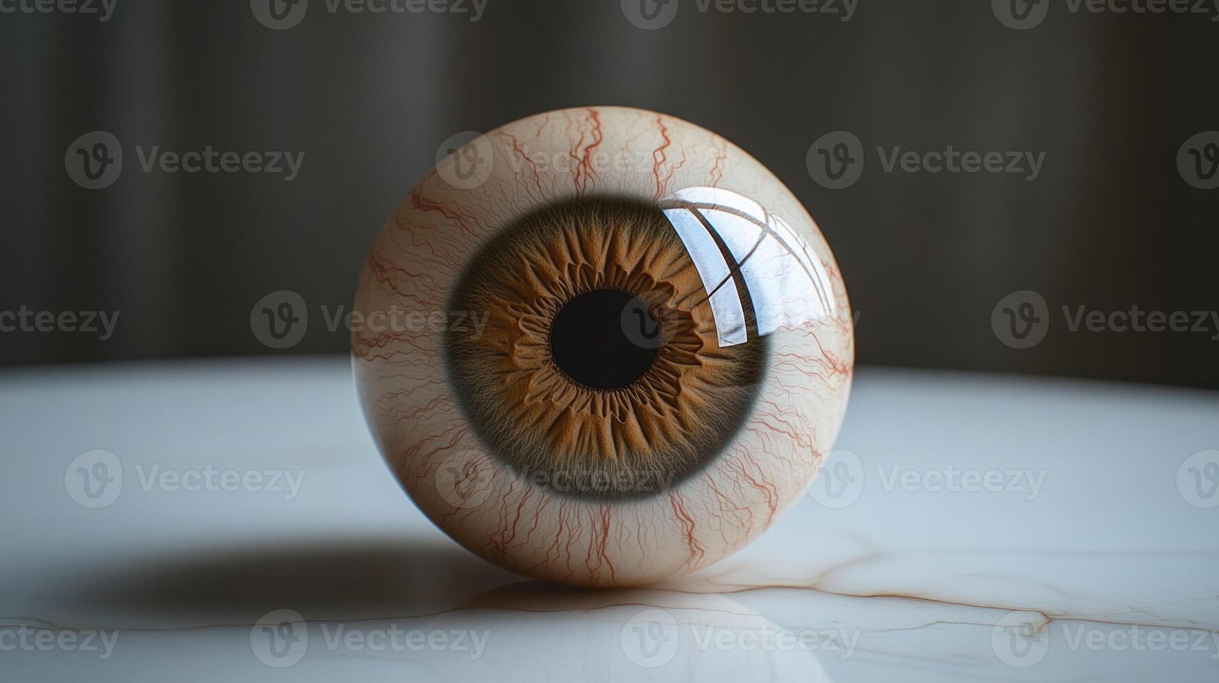 A giant eye sits on a marble table, highlighting intricate details and textures photo