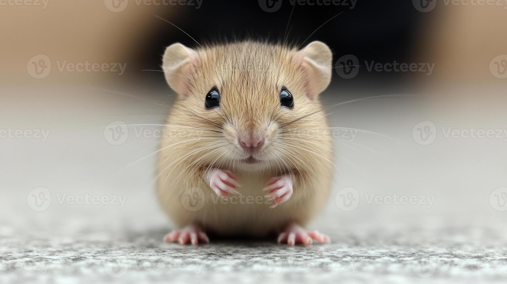 A small mouse investigates its surroundings with wide eyes and alert ears photo