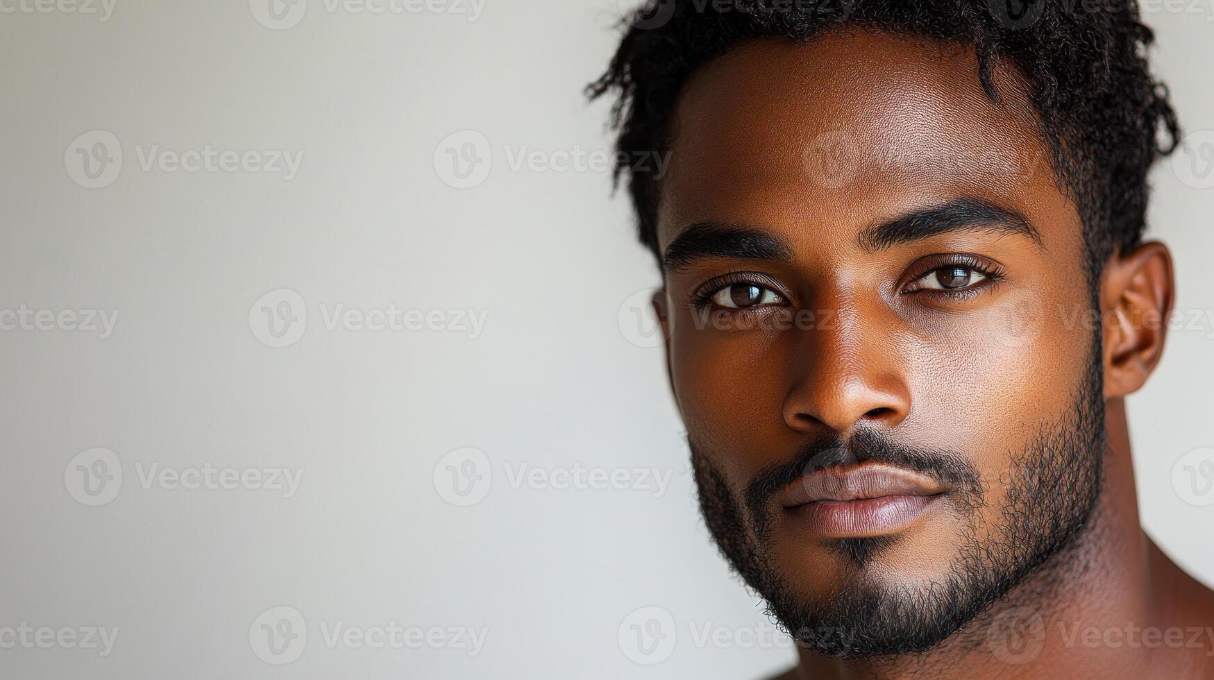 A young man gazes pensively, exuding confidence and charisma in a serene setting photo