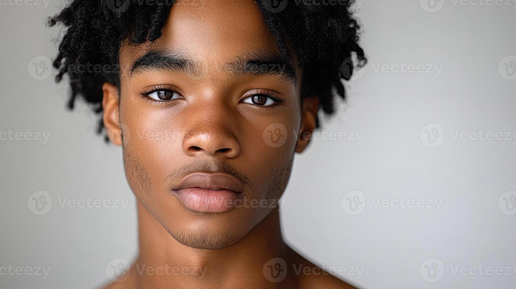 A portrait of a young man with striking features in gentle, natural light photo