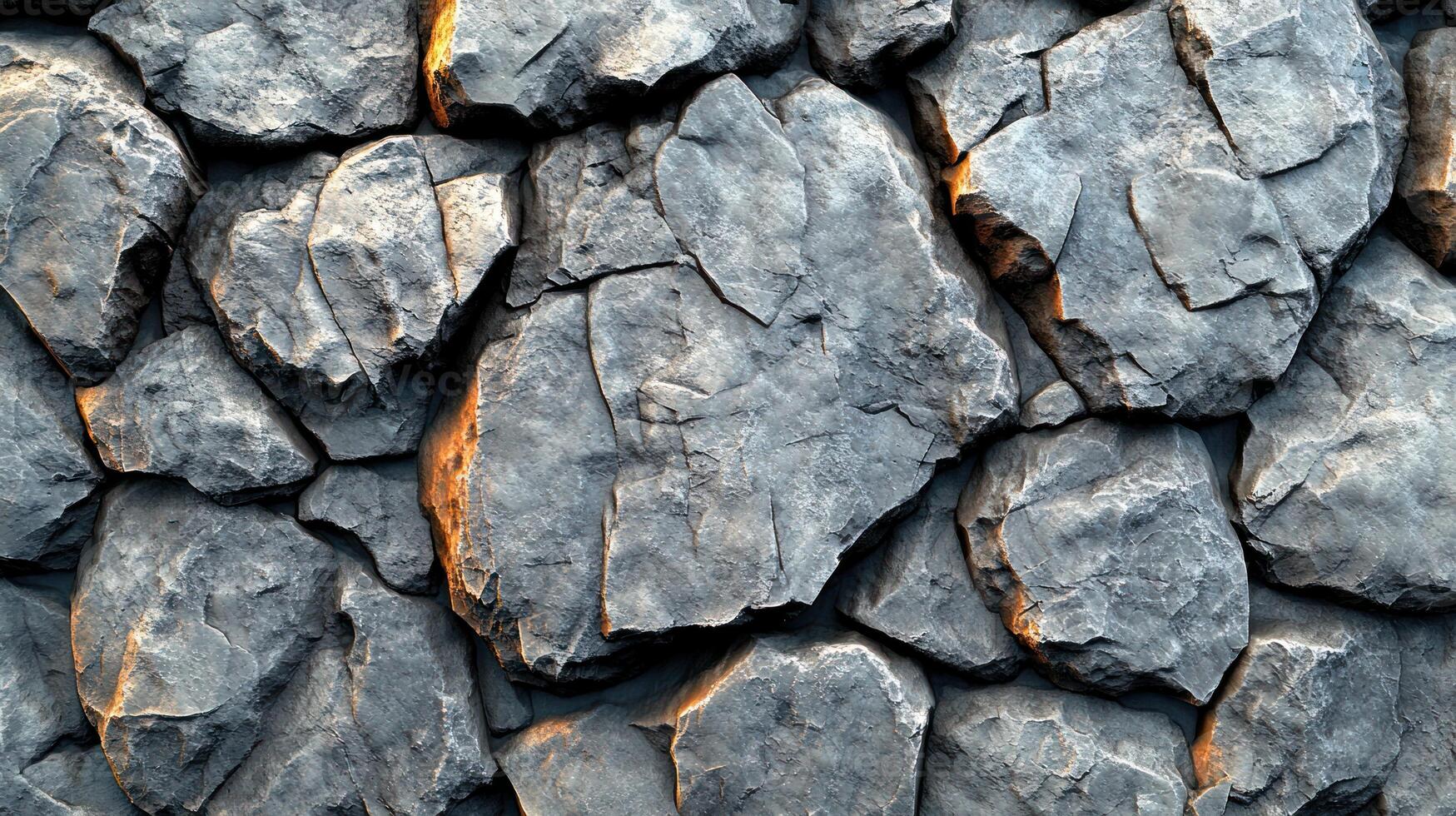 Rough volcanic rocks create an intricate pattern, blending earthy tones and textures photo