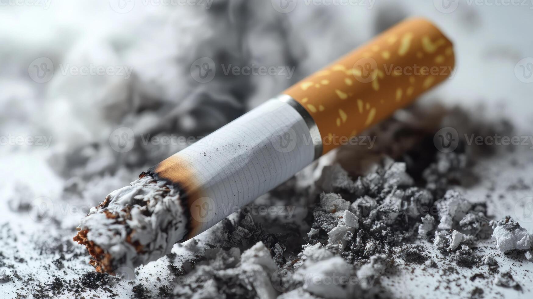 A partially burned cigarette rests in a pile of ash, capturing the aftermath of smoking photo