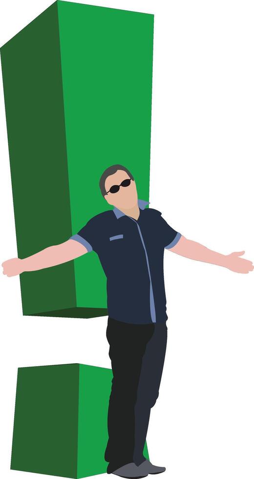 A man standing next to a green sign vector