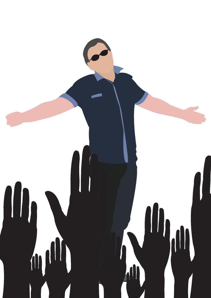 A man is standing in front of a crowd of people vector