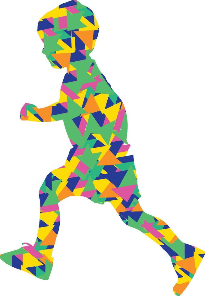 A silhouette of a child running with colorful triangles vector