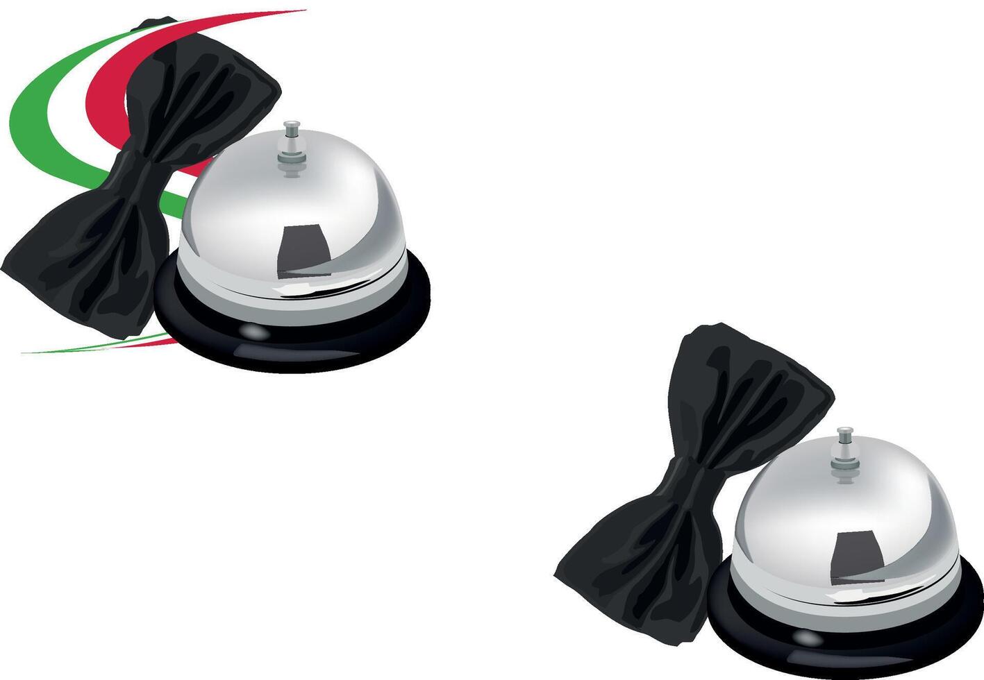 Two silver bells with black bow ties on them vector