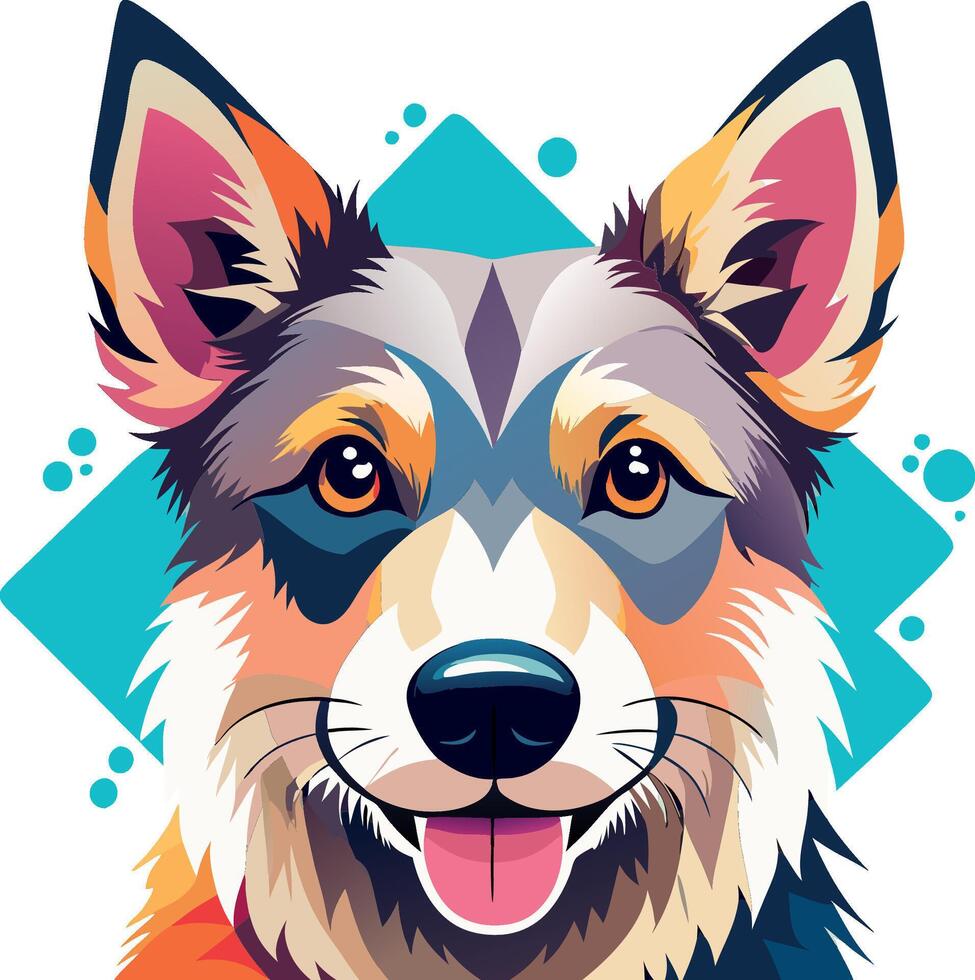 Colorful dog portrait smiling with tongue out vector