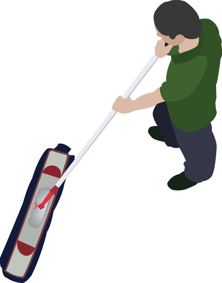 A man is cleaning a floor with a mop vector