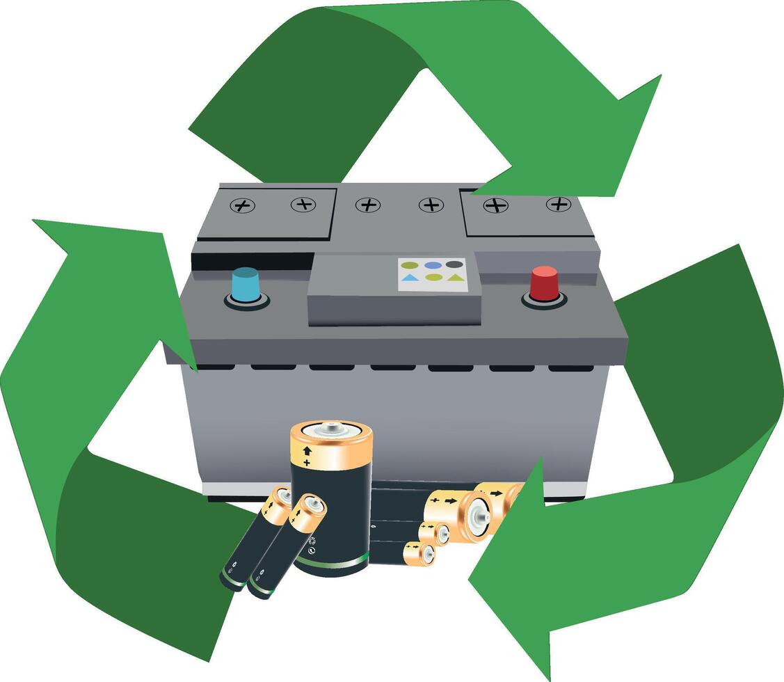 A battery and a recycling symbol vector