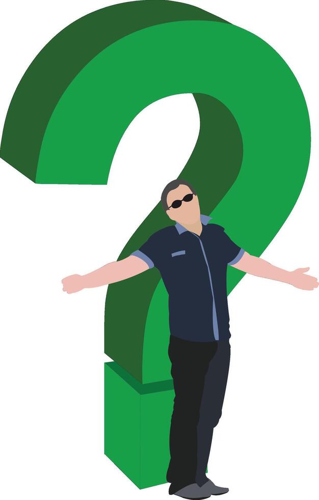 A man standing in front of a large green question mark vector