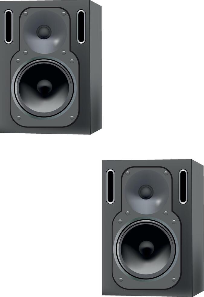 Two speakers with black enclosures on a white background vector