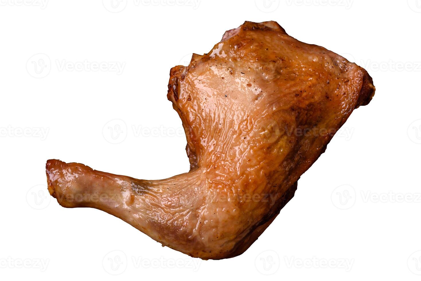 Delicious grilled chicken leg or quarter with salt and spices photo
