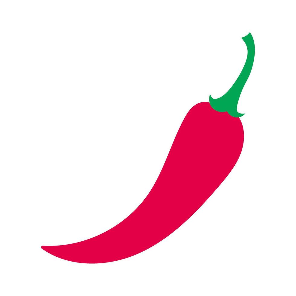 A red chili pepper with a green stem. The pepper is cut off at the top and is shown in a close up vector