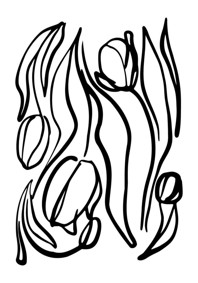 A drawing of flowers with a black background. The flowers are drawn in a stylized way, with some of them appearing to be in motion vector
