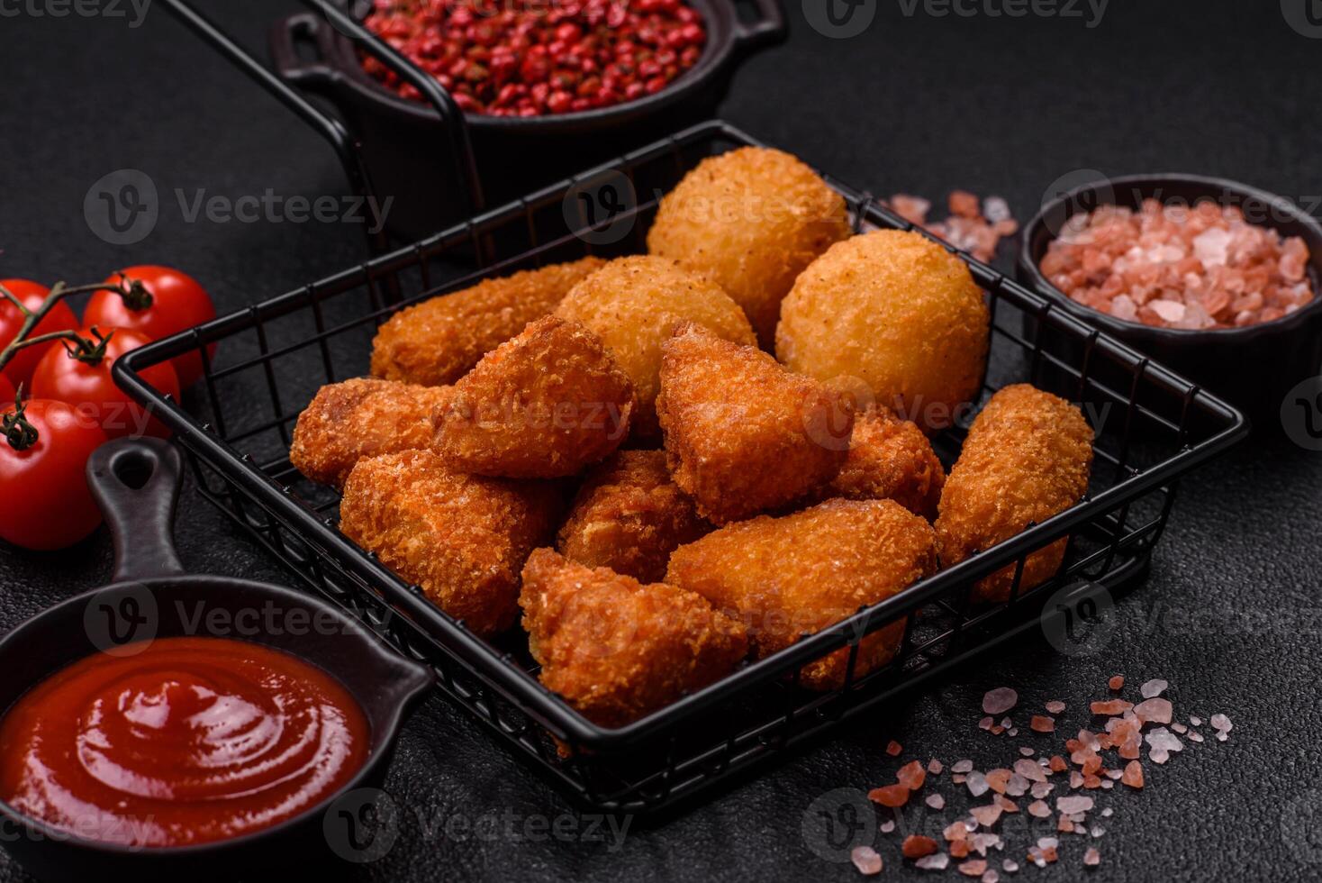 Brie cheese or camembert fries in breading, fast food, takeaway photo