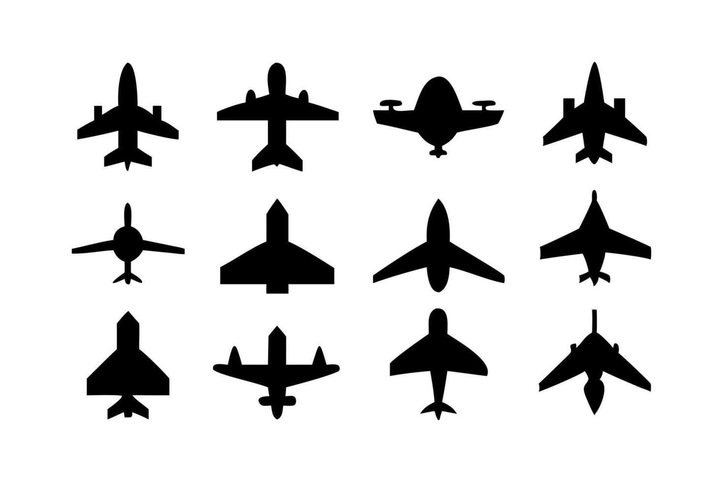 Collection of Black Airplane Icons in Various Angles vector