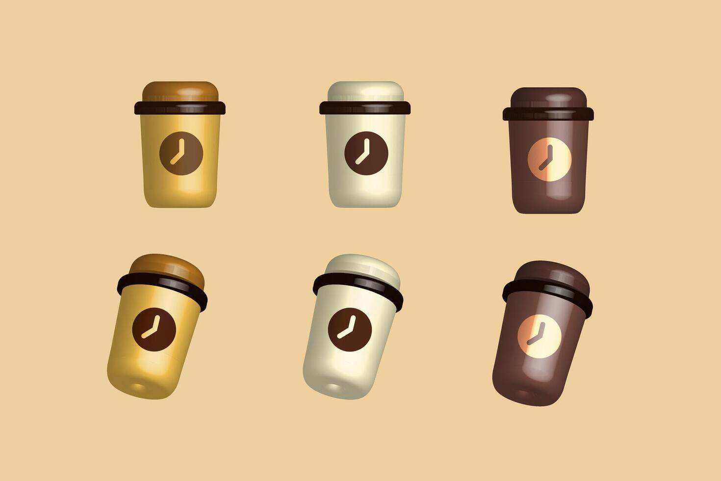 Hot Coffee Cup 3D Colorful icon Illustration. Paper coffee cup 3D icon set with different kind of Coffee Cups vector