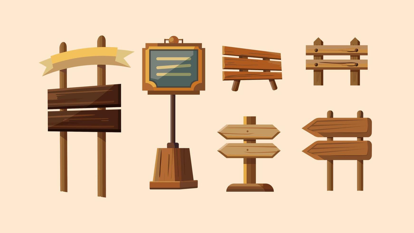 High-Quality Wooden Signboard Illustrations with Natural Texture vector