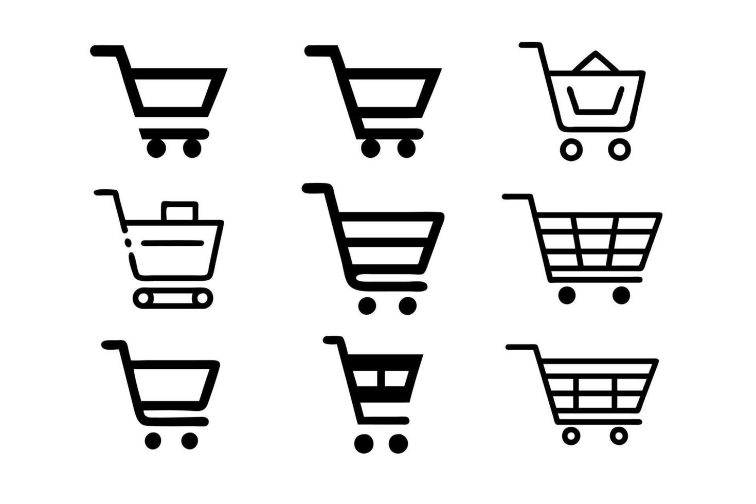 Shopping cart icon set. Black Icons isolated on a White Background. vector