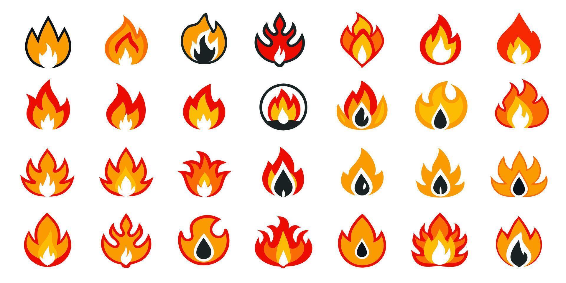 Hot and Burning Flames Icon Pack for Apps, Logos, and Graphics vector