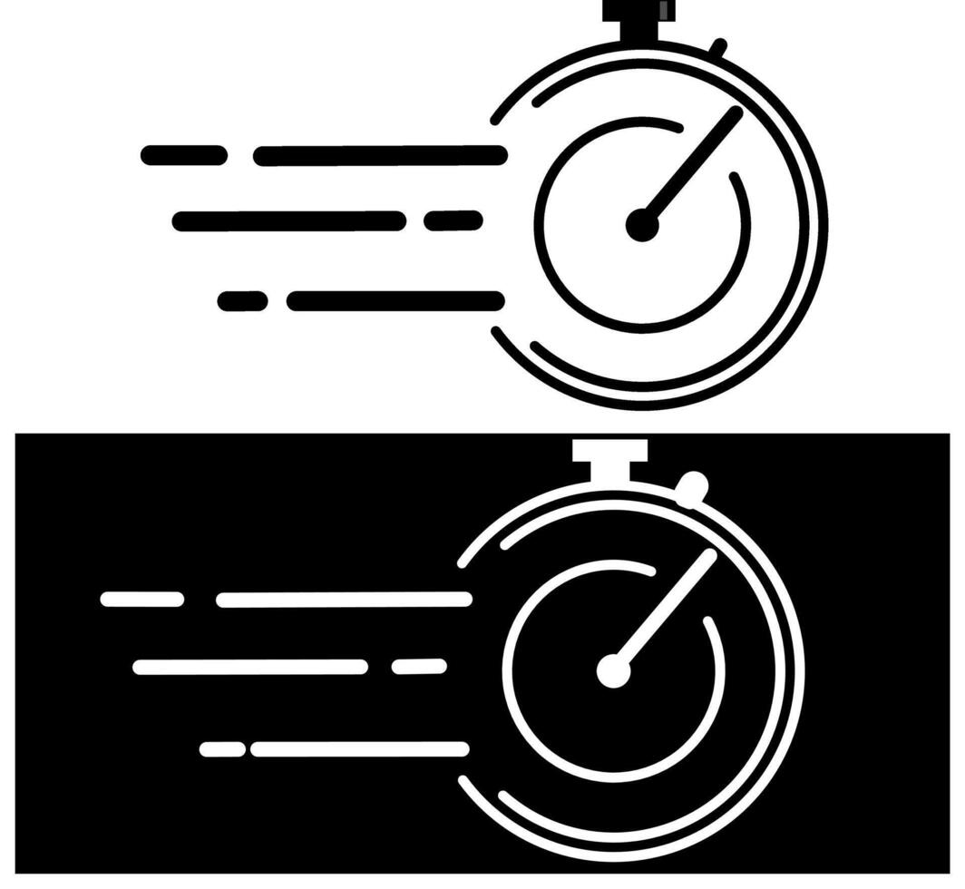 A stopwatch and a clock icon on a black and white background vector