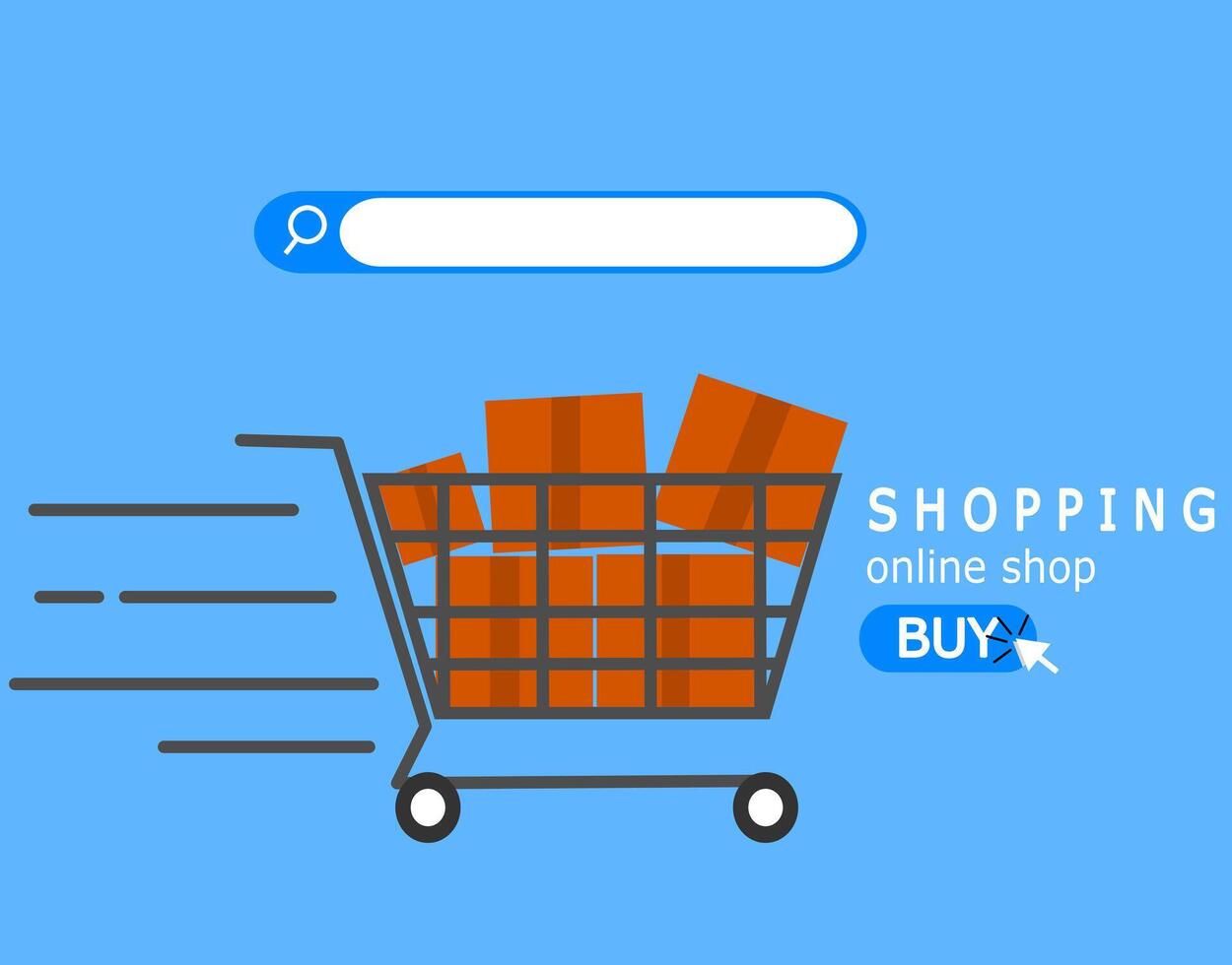 Shopping cart with shopping bags and shopping bags on the blue background vector
