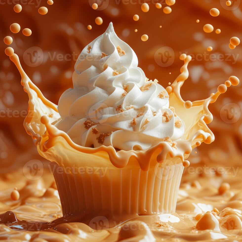 Photo of a cupcake with solid colors in background