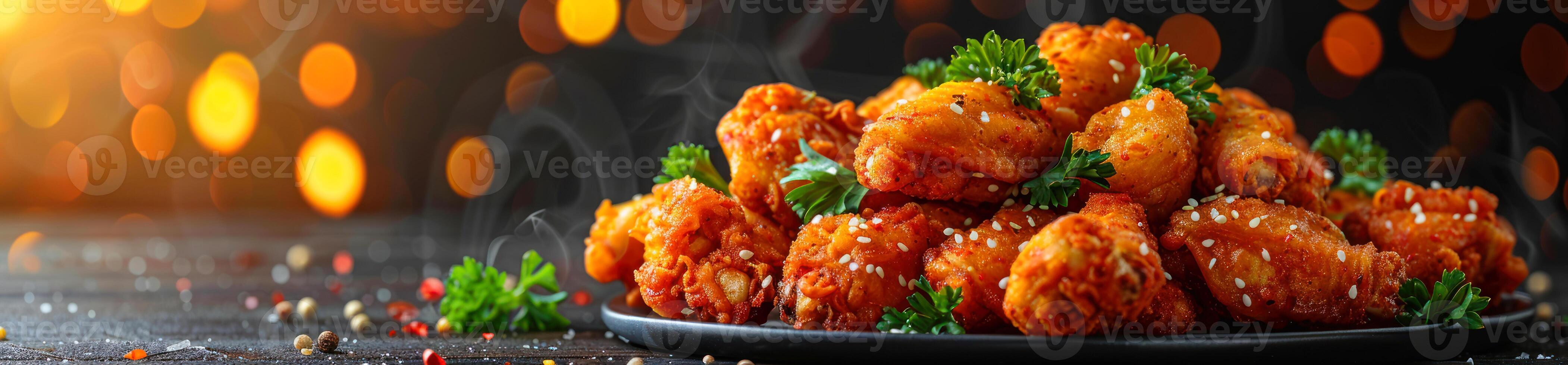 Panorama photo of a chicken wings