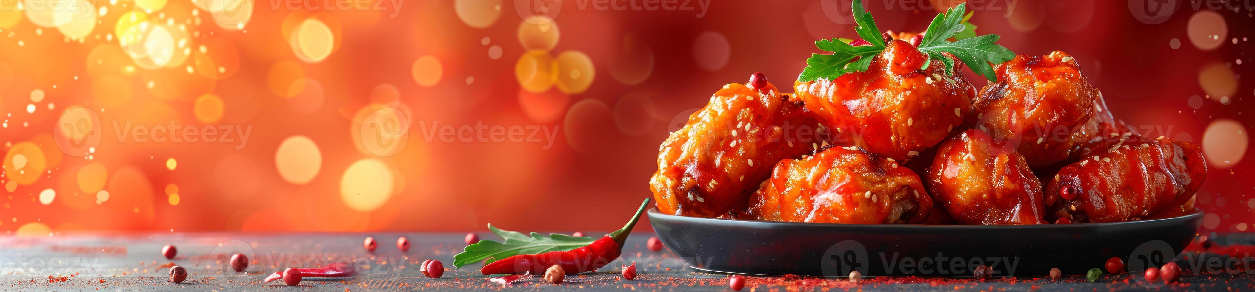Panorama photo of a chicken wings