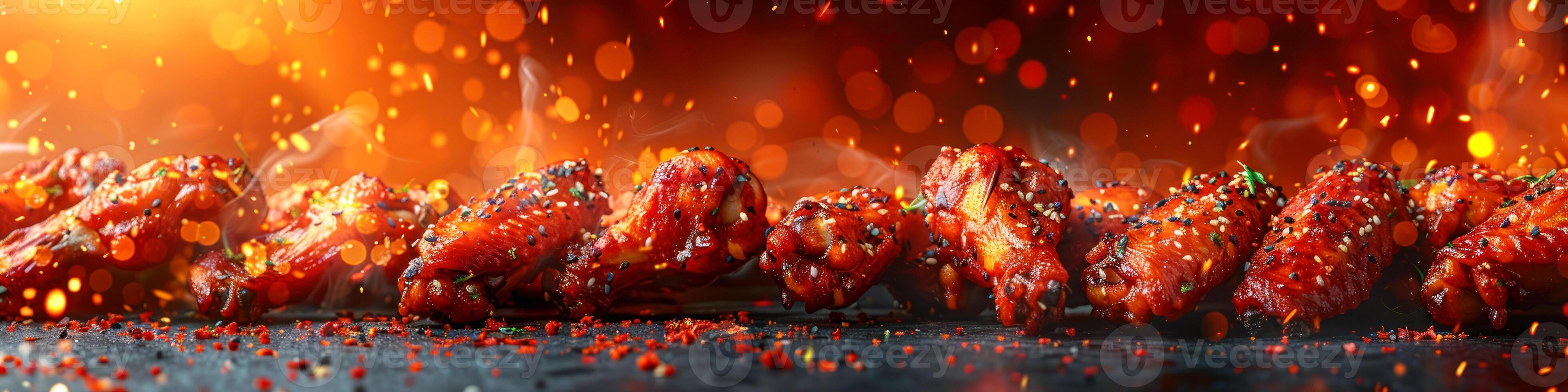 Panorama photo of a chicken wings