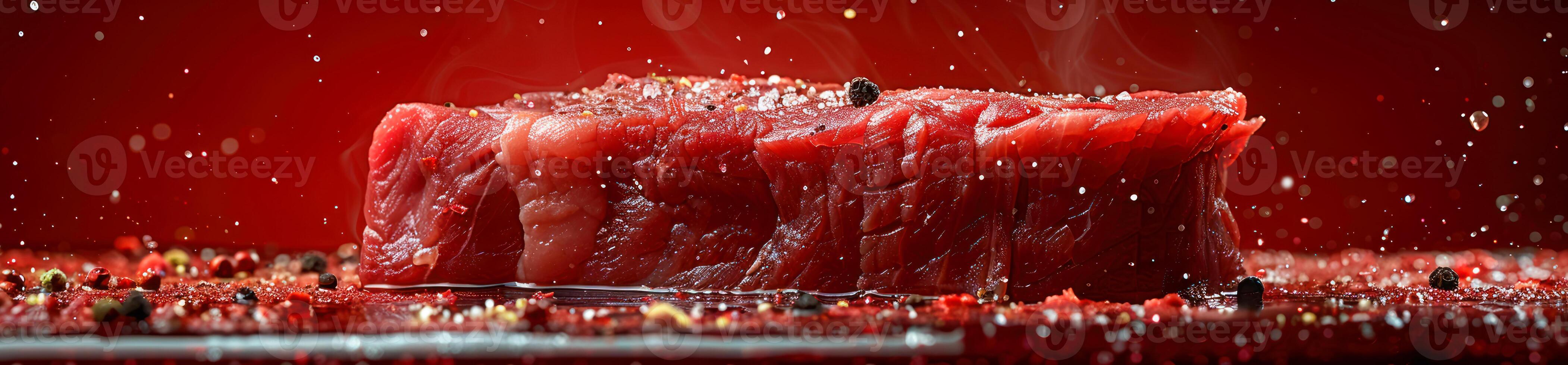 Panorama photo of a fresh meat