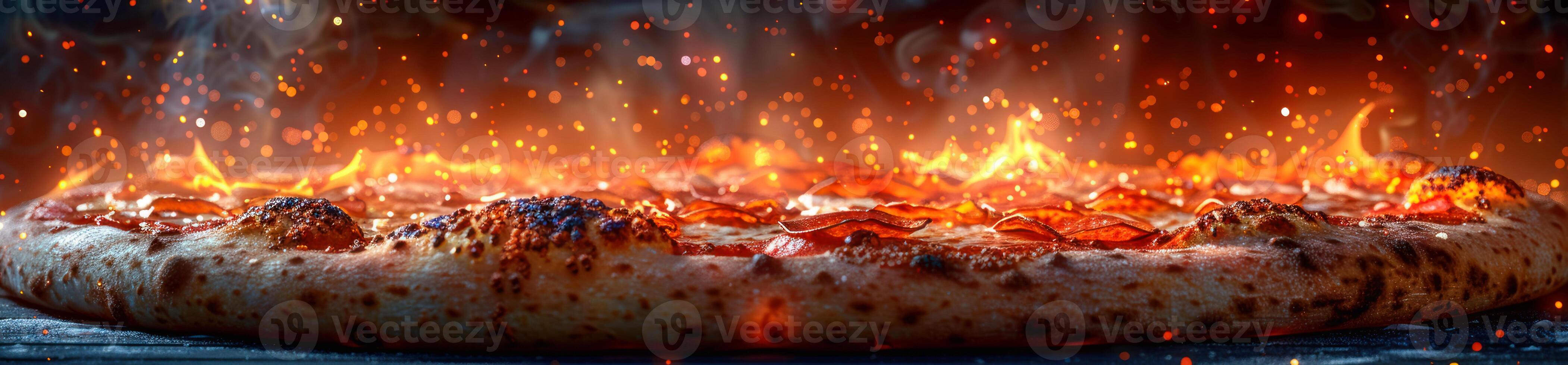 Panoarama photo of a cheese pizza