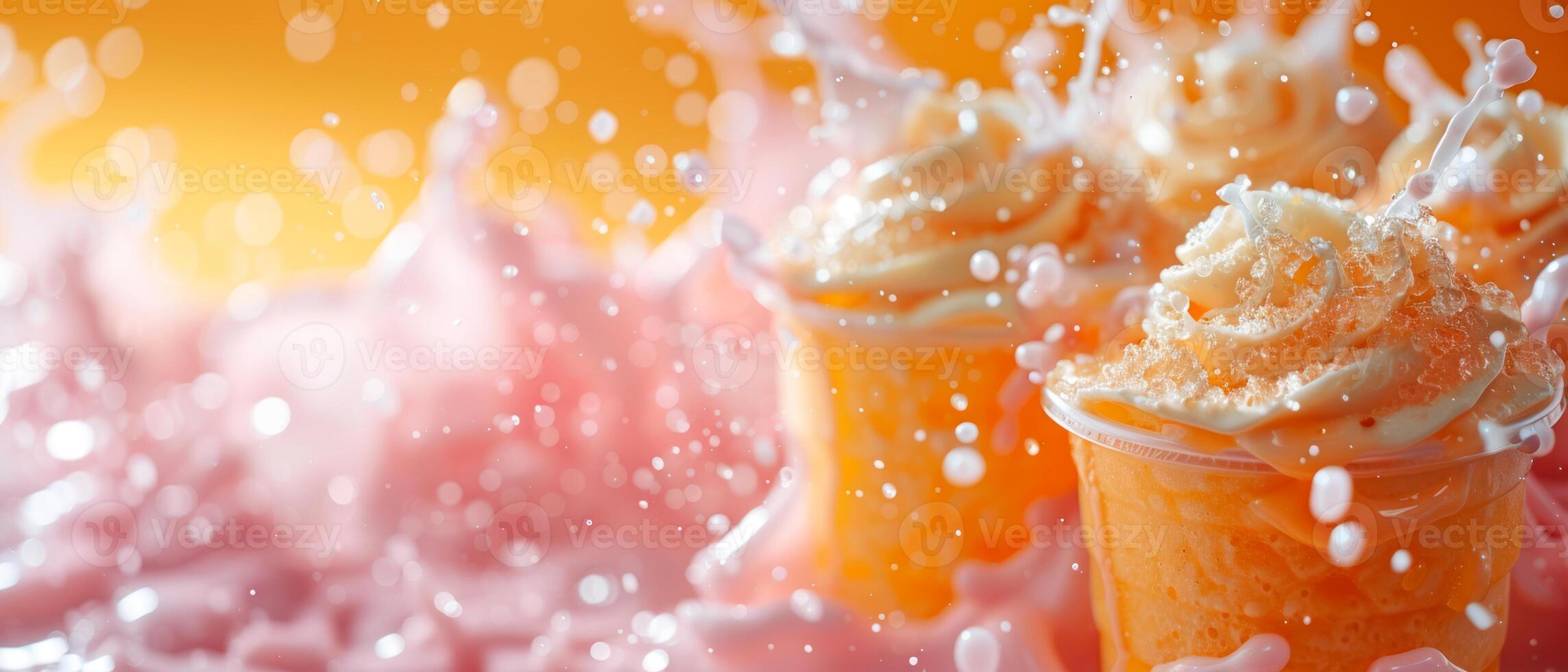 Photo of a cup of ice cream with cream splash
