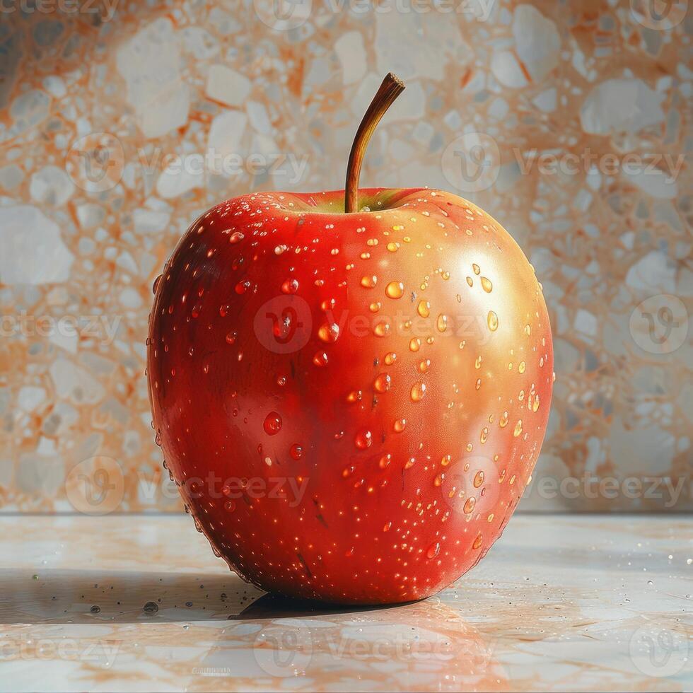Photo of a apple fruite with marble background
