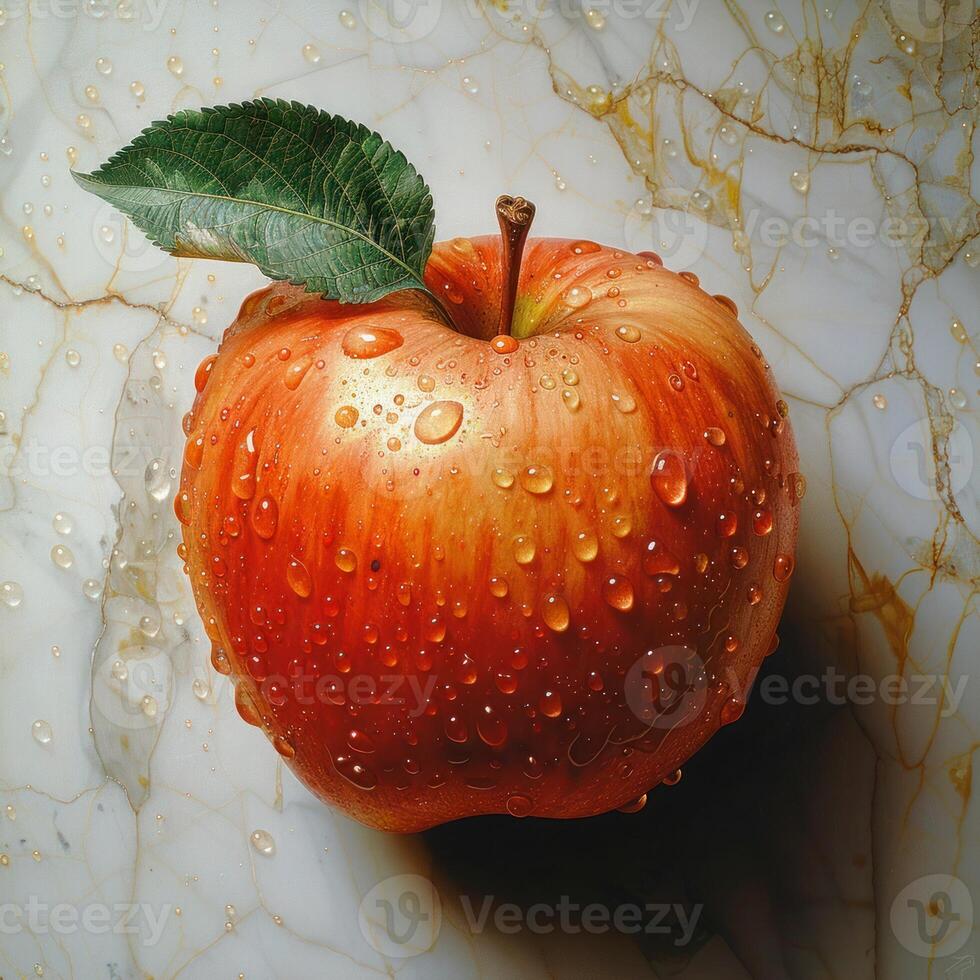 Photo of a apple fruite with marble background
