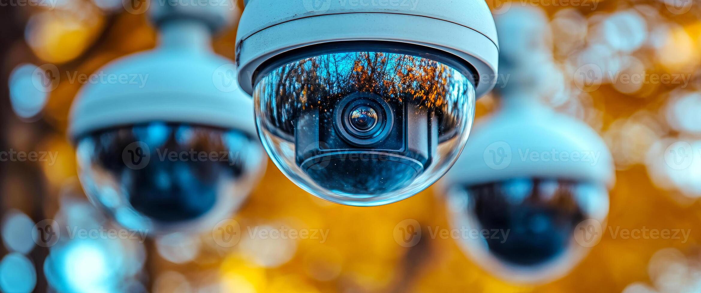 Security cameras observing a park during autumn. Several security cameras capture the vibrant colors of autumn leaves in a peaceful park setting, ensuring safety and surveillance. photo