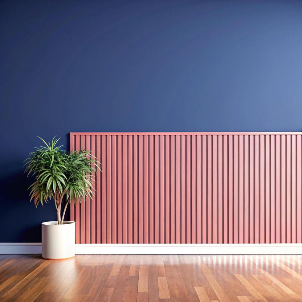 A pink radiator in front of a blue wall photo
