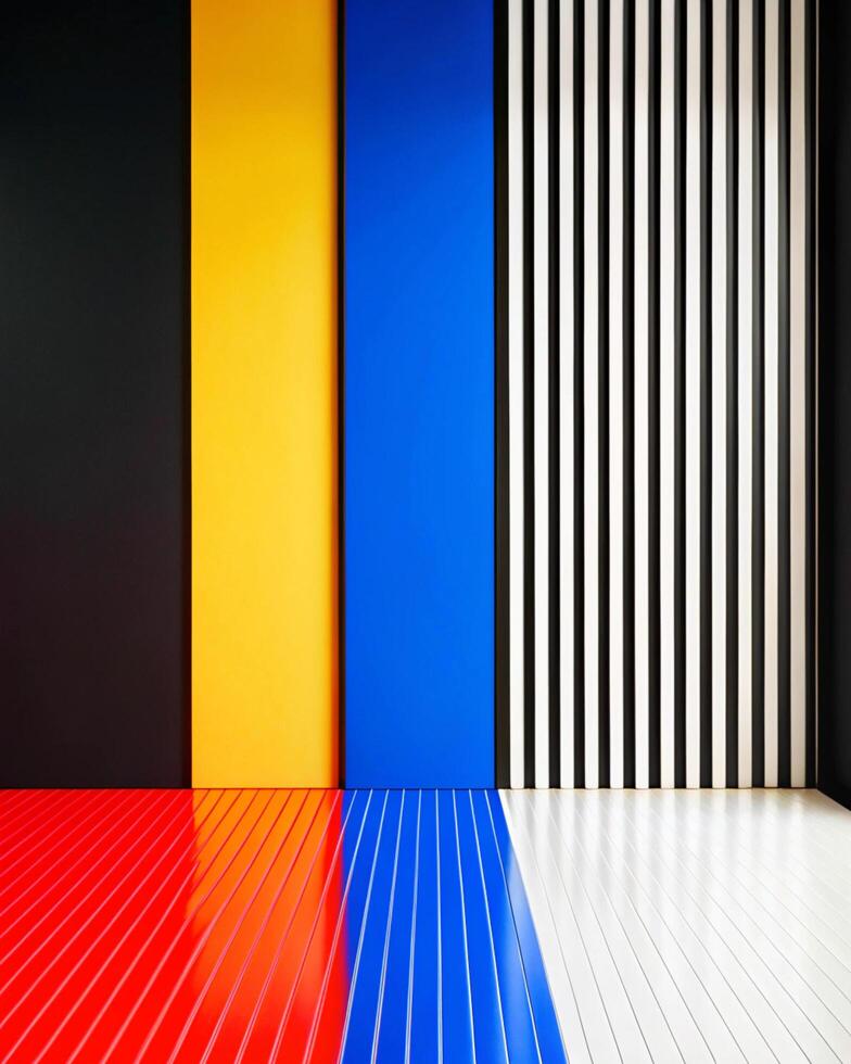 Colorful floor with black and white stripes photo