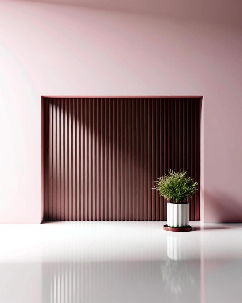 A pink wall with a plant in a pot photo