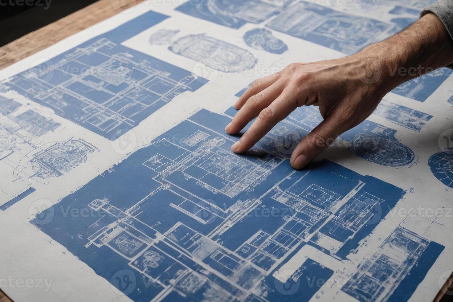 crop hand printing blueprints photo
